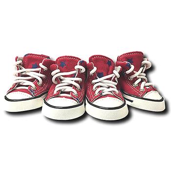 Converse Dog Shoes by Parisian Pet – Red with Blue Stars