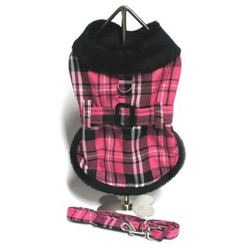 Plaid Fur-Trimmed Dog Harness Coat – Hot Pink and Black by Doggie Design