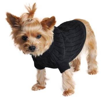 Cable Knit Dog Sweater by Doggie Design – Jet Black