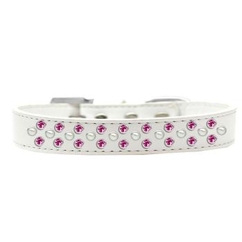 Sprinkles Pearl and Bright Pink Crystals Dog Collar – White